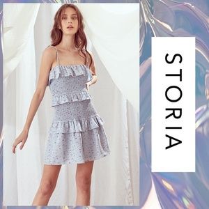 📌 STORIA Body Con Stretchy Mini Ruffle Trim Tiers & Skirt, Self-Tie Straps Sexy